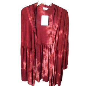 Baea Nordstrom NWT hooded Cardigan open Tie dye Mahogany sweater SZ S Boho NEW